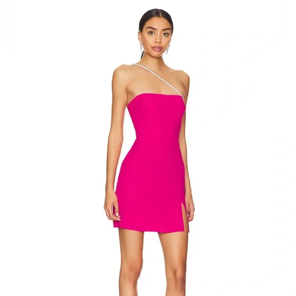 Amanda Uprichard hot pink mini dress one shoulder  size medium - Picture 2 of 6
